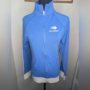 US Open Women Zip Blue Embroidered Logo Rackets Tennis Track Jacket 47 Brand Med